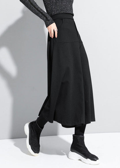 Loose Black High Waist Crop Pants Skirt Spring Rz003