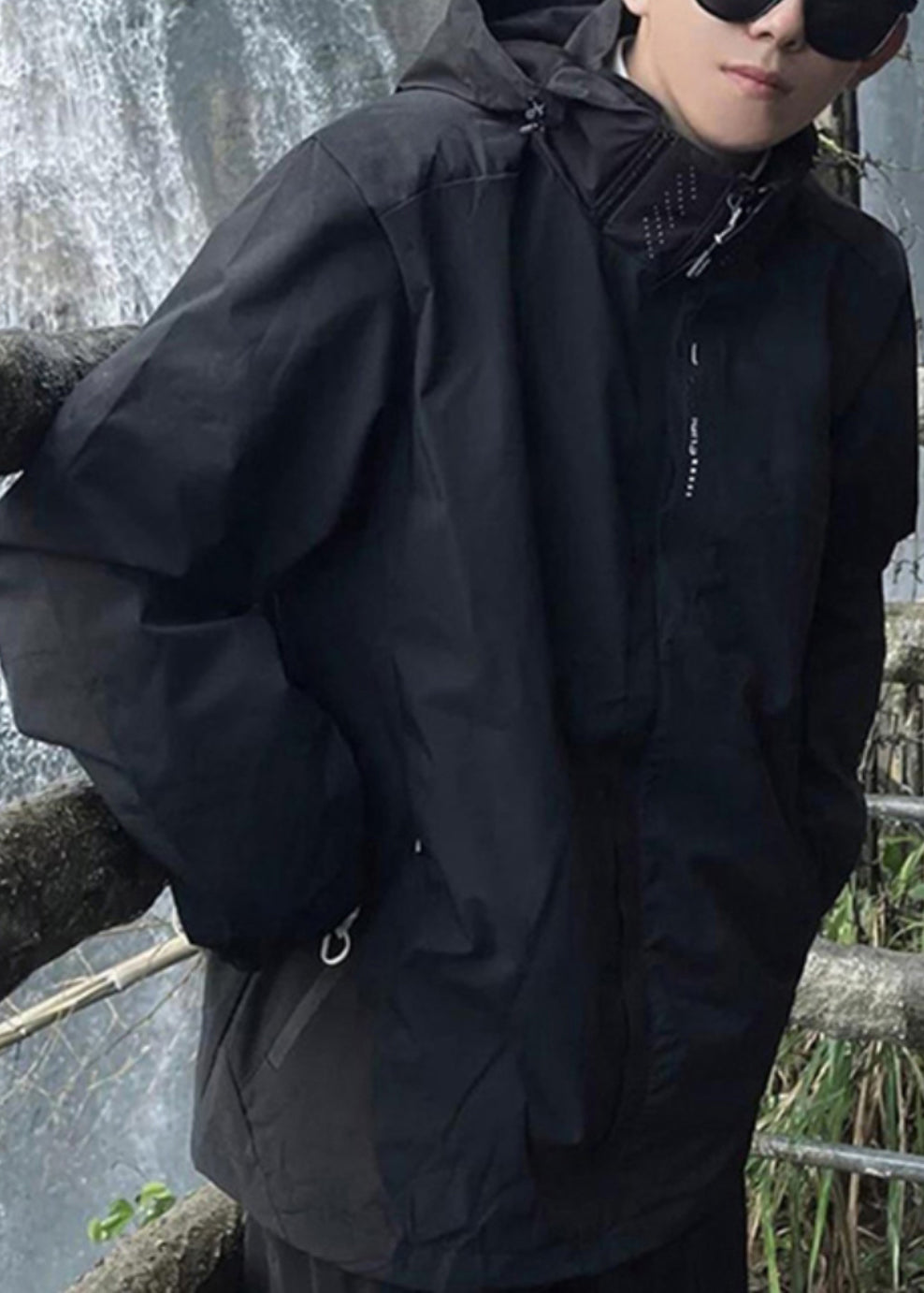 Pockets Cotton Black Loose Hooded Spring Coat