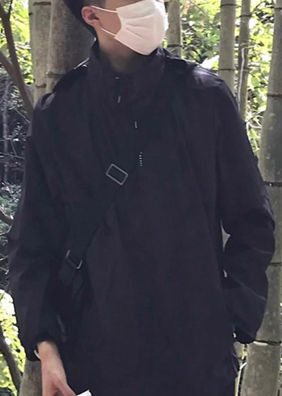 Pockets Cotton Black Loose Hooded Spring Coat