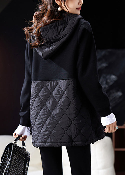 Loose Black Hooded Zippered Patchwork Sweatshirts Spring Ty009