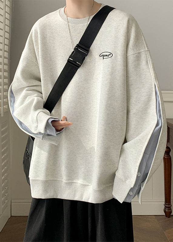 Loose Neck False Pieces Cotton O Two Black Sweatshirt Button