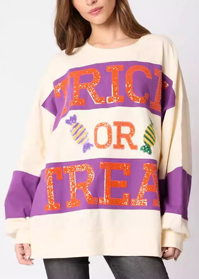 Loose Black O Neck Letter Cotton Sweatshirt Fall Ae1038