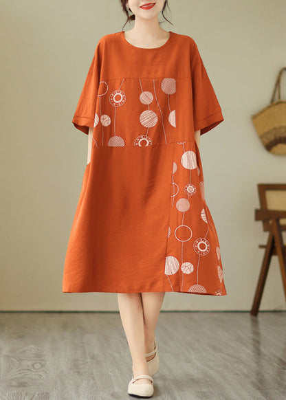 Loose Black O-neck Print Holiday Long Dress Short Sleeve Gh1007