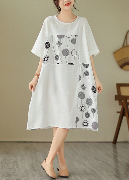 Loose Black O-neck Print Holiday Long Dress Short Sleeve Gh1007