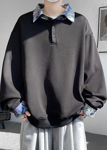 Pan Cotton Collar Black Patchwork Sweatshirts Peter Loose