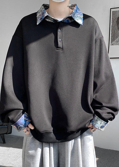 Pan Cotton Collar Black Patchwork Sweatshirts Peter Loose