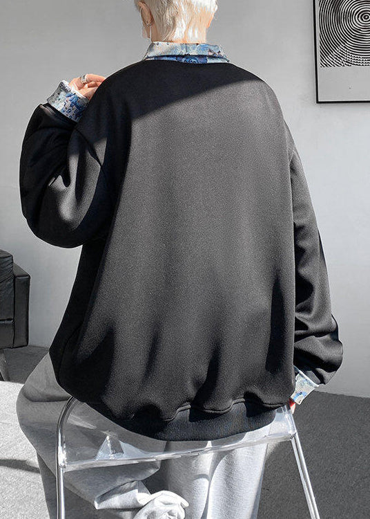 Pan Cotton Collar Black Patchwork Sweatshirts Peter Loose