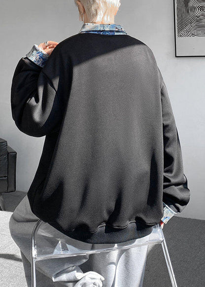 Pan Cotton Collar Black Patchwork Sweatshirts Peter Loose