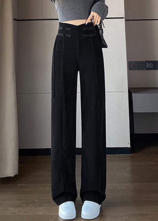 Loose Black Pockets Elastic Waist Corduroy Pants Spring Rh038