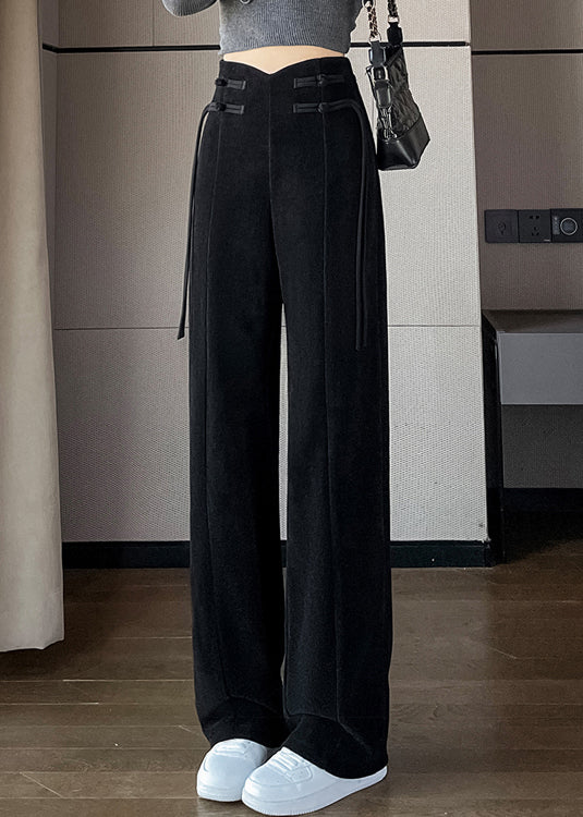 Loose Black Pockets Elastic Waist Corduroy Pants Spring Rh038