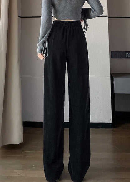 Loose Black Pockets Elastic Waist Corduroy Pants Spring Rh038