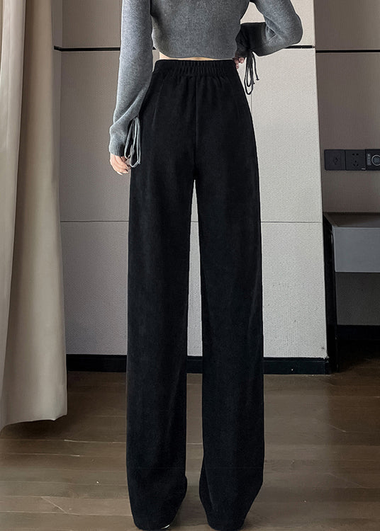 Loose Black Pockets Elastic Waist Corduroy Pants Spring Rh038