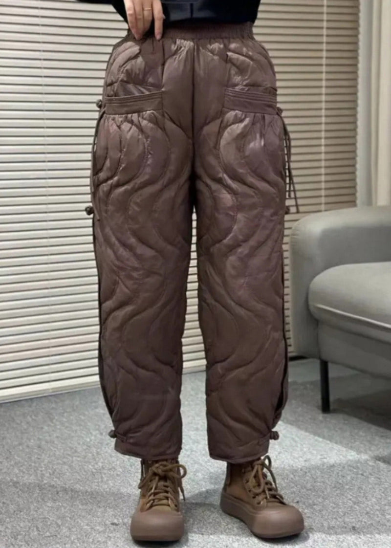 Loose Black Pockets Elastic Waist Thick Warm Pants Winter Rk001