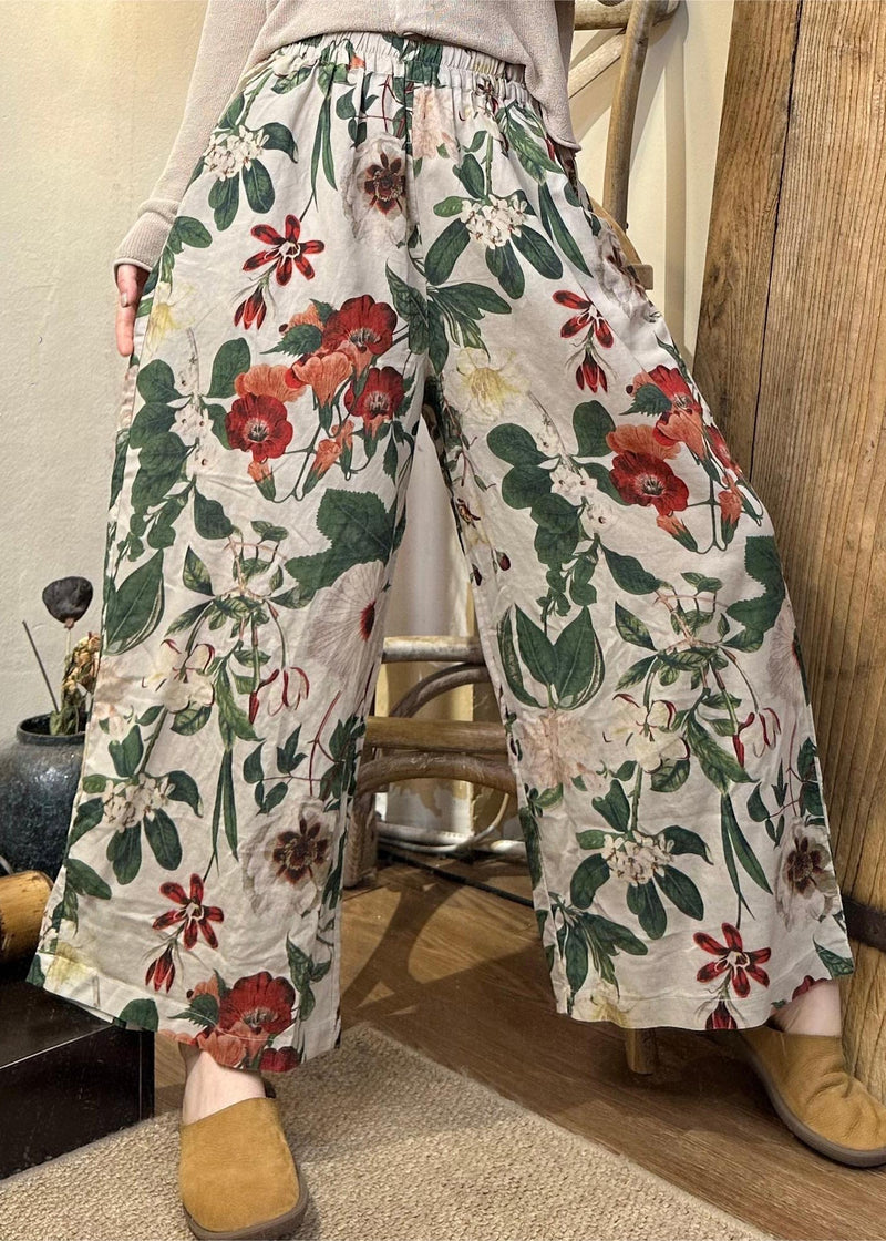 Loose Black Print Elastic Waist Cotton Crop Pants Winter Jh018