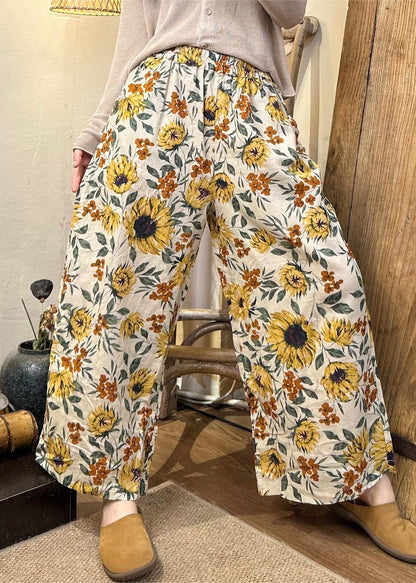 Loose Black Print Elastic Waist Cotton Crop Pants Winter Jh018