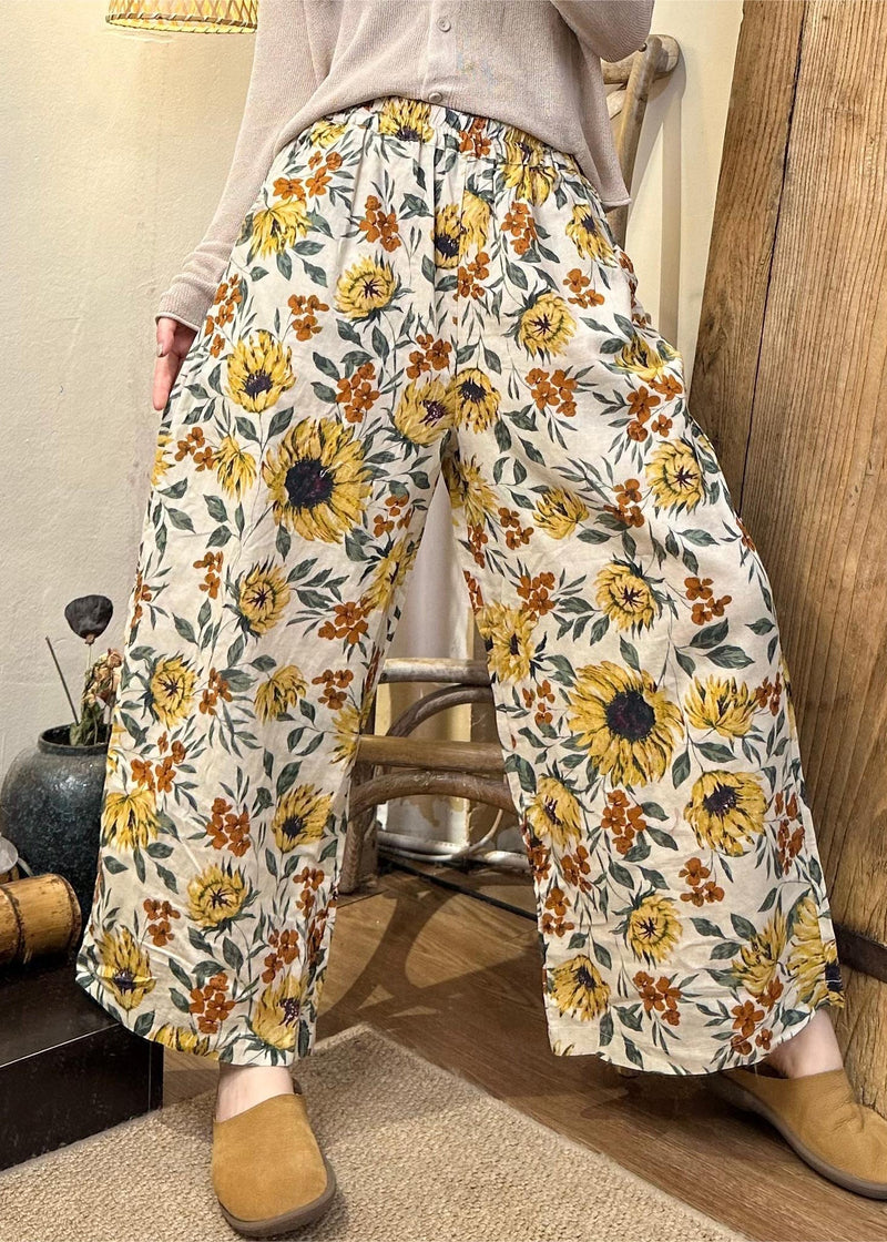 Loose Black Print Elastic Waist Cotton Crop Pants Winter Jh018