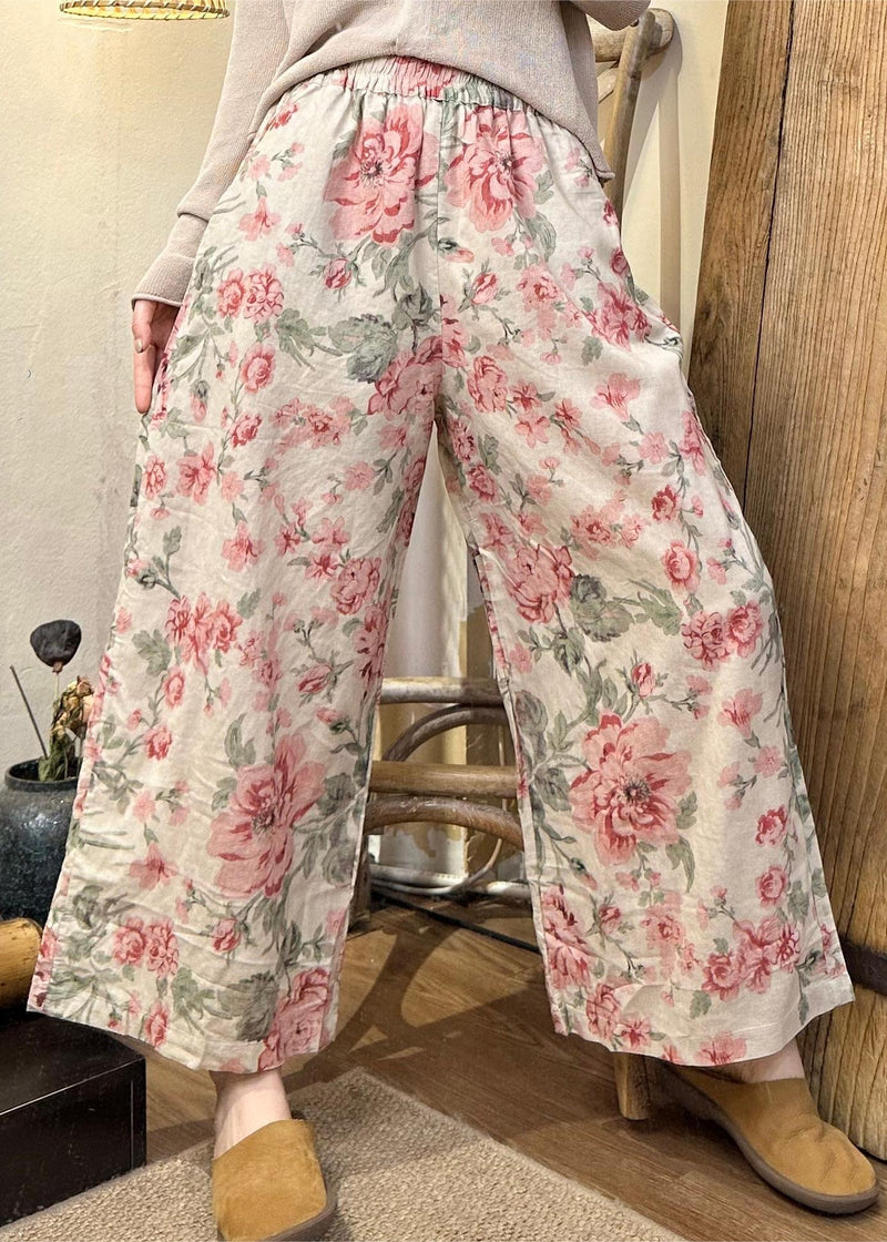 Loose Black Print Elastic Waist Cotton Crop Pants Winter Jh018