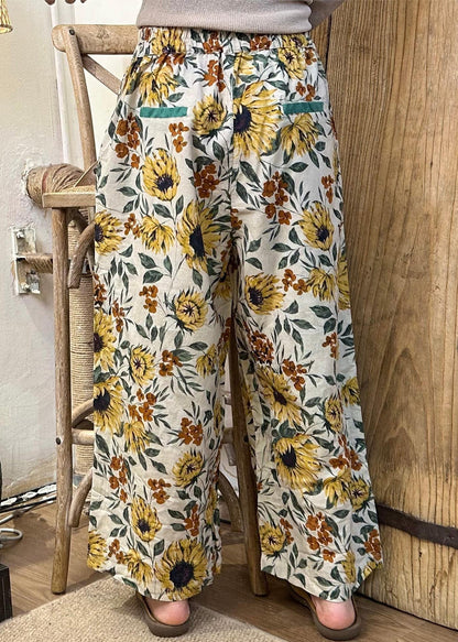 Loose Black Print Elastic Waist Cotton Crop Pants Winter Jh018