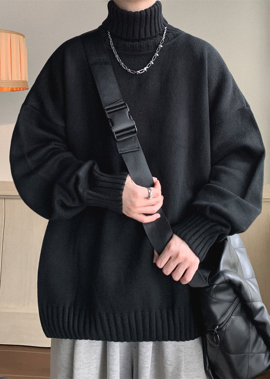 Loose Black Thick Knit Sweaters Turtleneck Winter Rj019