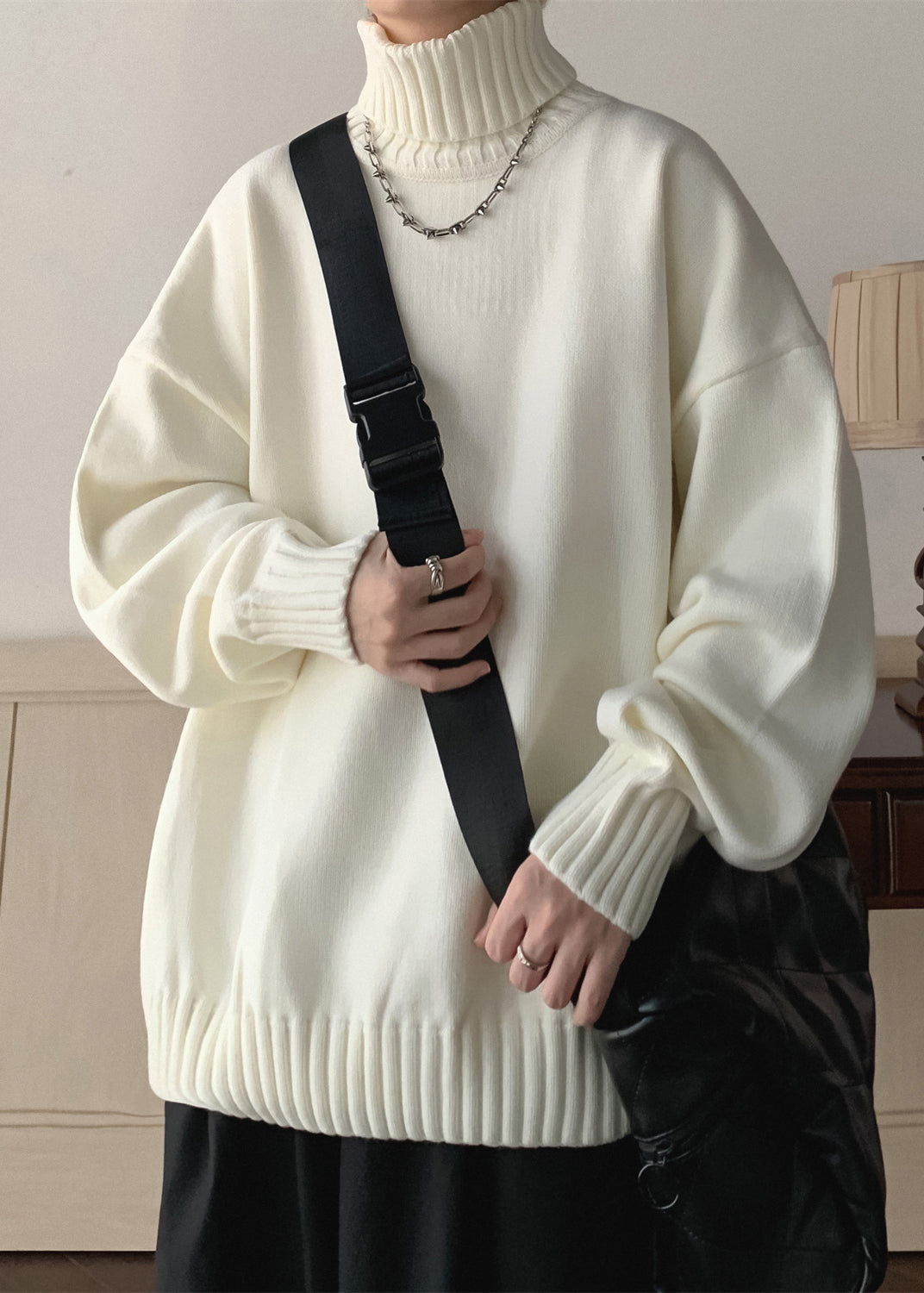 Loose Black Thick Knit Sweaters Turtleneck Winter Rj019