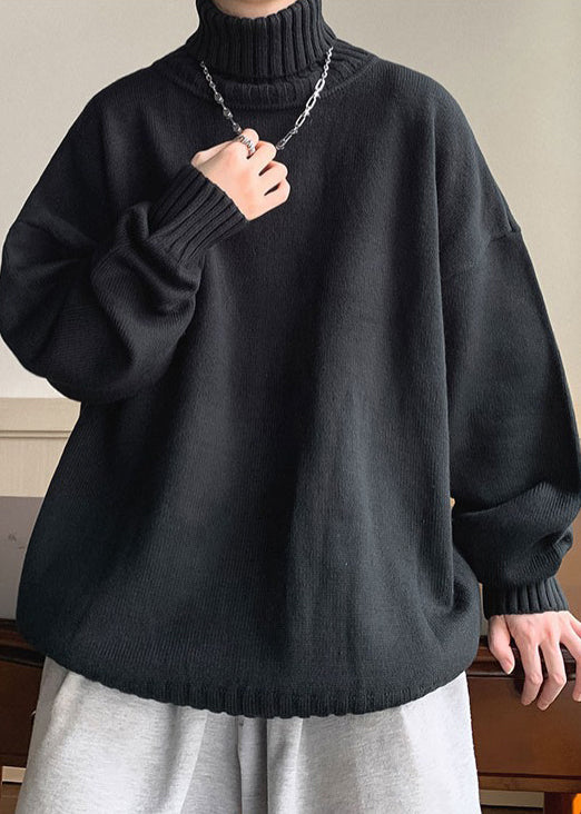 Loose Black Thick Knit Sweaters Turtleneck Winter Rj019