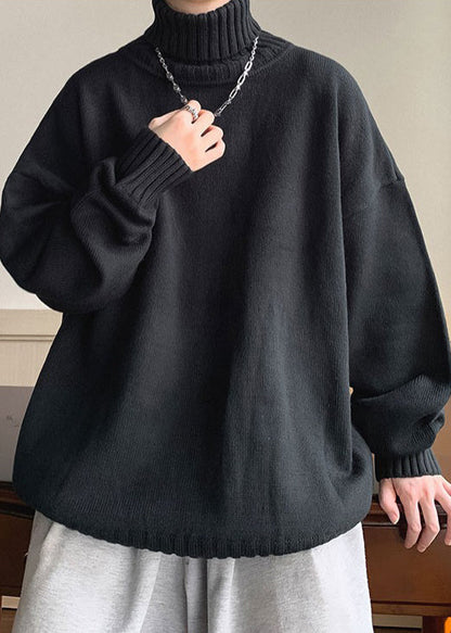 Loose Black Thick Knit Sweaters Turtleneck Winter Rj019