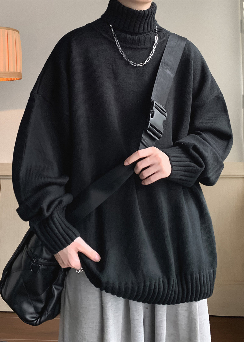 Loose Black Thick Knit Sweaters Turtleneck Winter Rj019