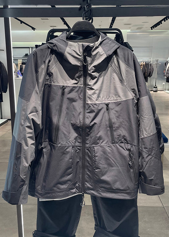 Black Patchwork Hooded Coat Spring Loose Zippered Cotton