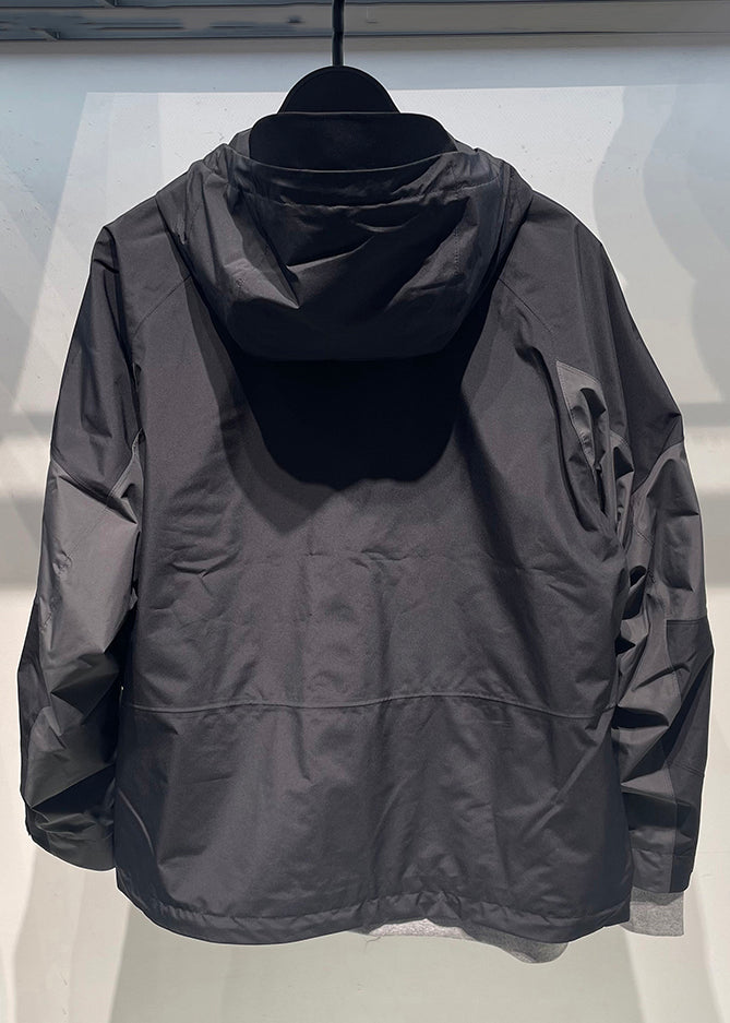 Black Patchwork Hooded Coat Spring Loose Zippered Cotton