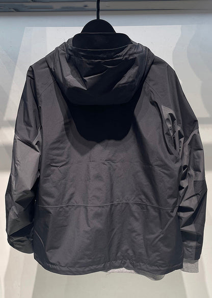 Black Patchwork Hooded Coat Spring Loose Zippered Cotton