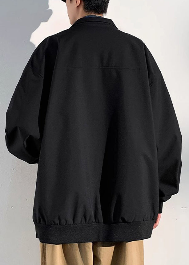 Coats Zippered Cotton Spring Black Pockets Loose