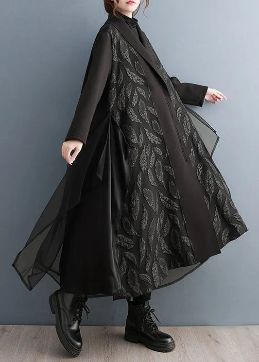 Zippered Print Tulle Long Trench Coat Fall
