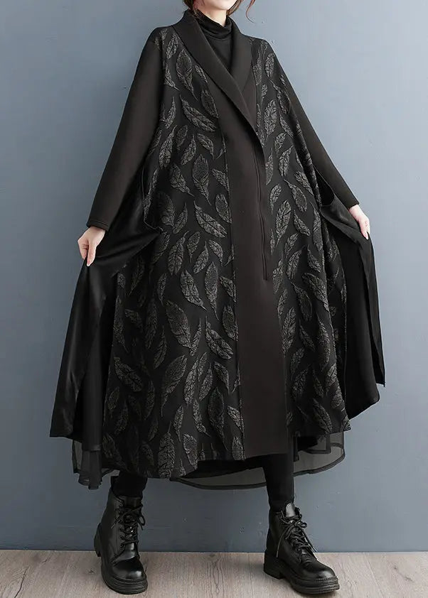 Zippered Print Tulle Long Trench Coat Fall