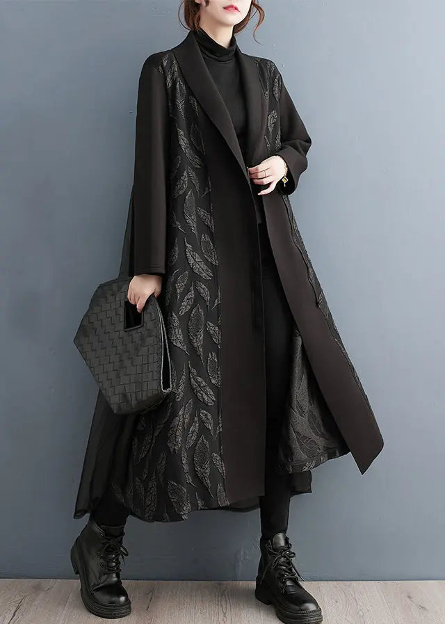 Zippered Print Tulle Long Trench Coat Fall