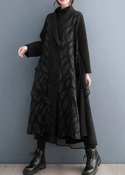 Zippered Print Tulle Long Trench Coat Fall