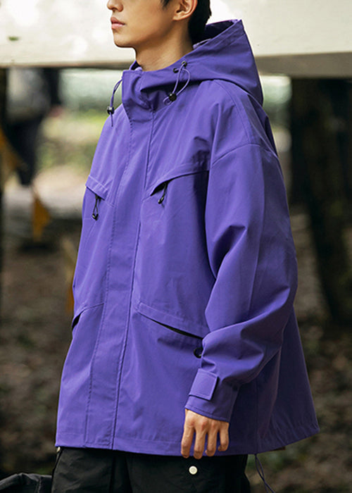 Coats Loose Pockets Zippered Hooded Cotton Green Blackish