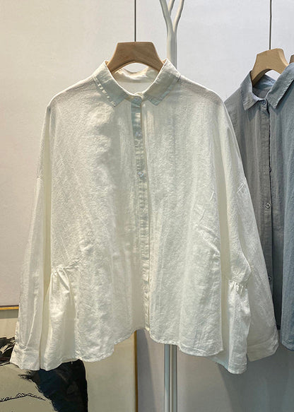Loose Blue Button Wrinkled Cotton Blouses Spring Td030