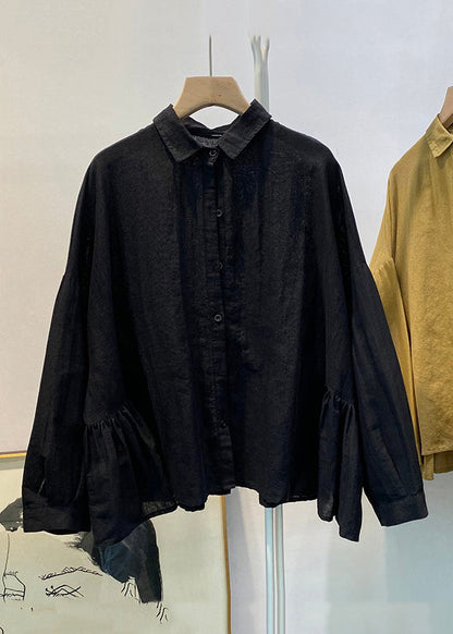Loose Blue Button Wrinkled Cotton Blouses Spring Td030