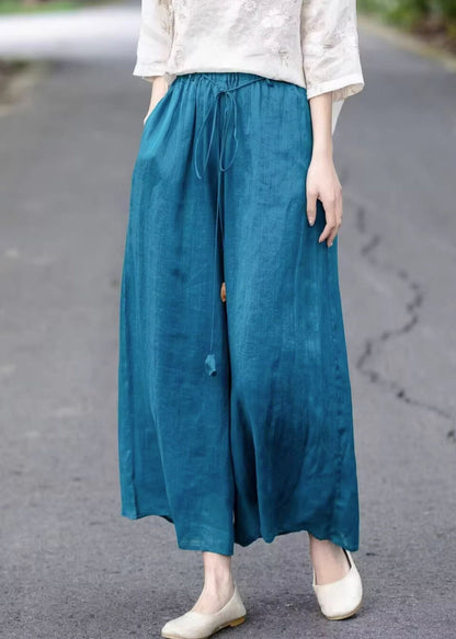 Leg Summer Elastic Up Cotton Lace Loose Blue Pants Wide Waist