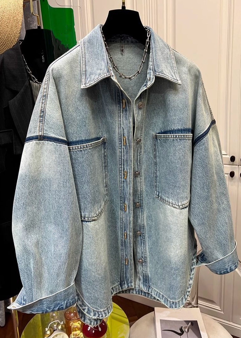 Denim Pan Pockets Coats Peter Loose Collar Blue Button