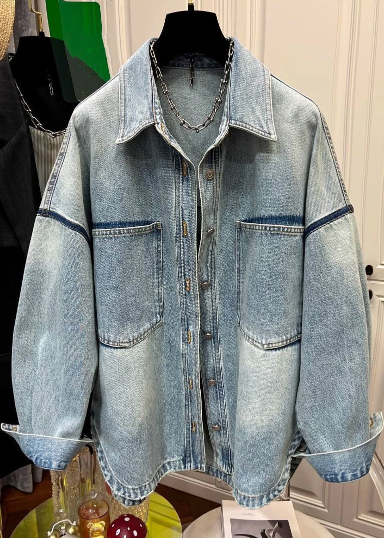 Denim Pan Pockets Coats Peter Loose Collar Blue Button