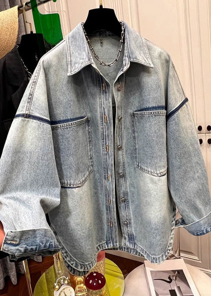 Denim Pan Pockets Coats Peter Loose Collar Blue Button