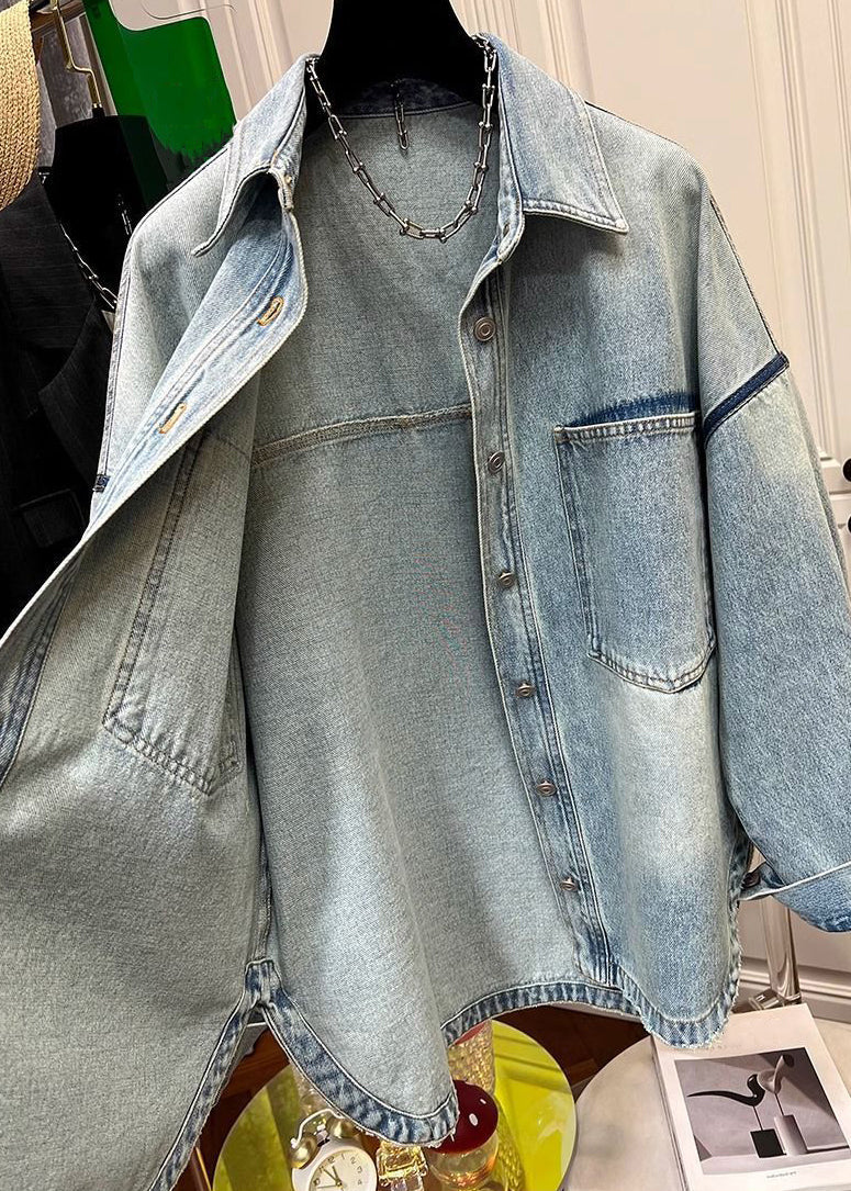 Denim Pan Pockets Coats Peter Loose Collar Blue Button