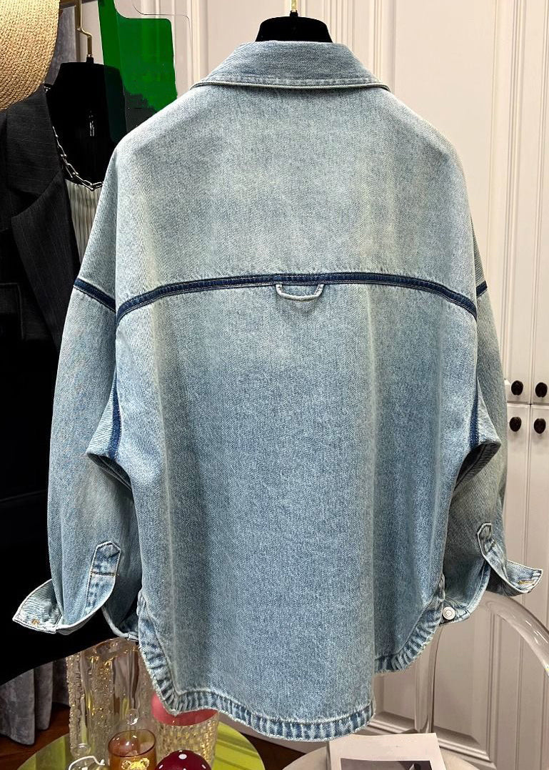 Denim Pan Pockets Coats Peter Loose Collar Blue Button