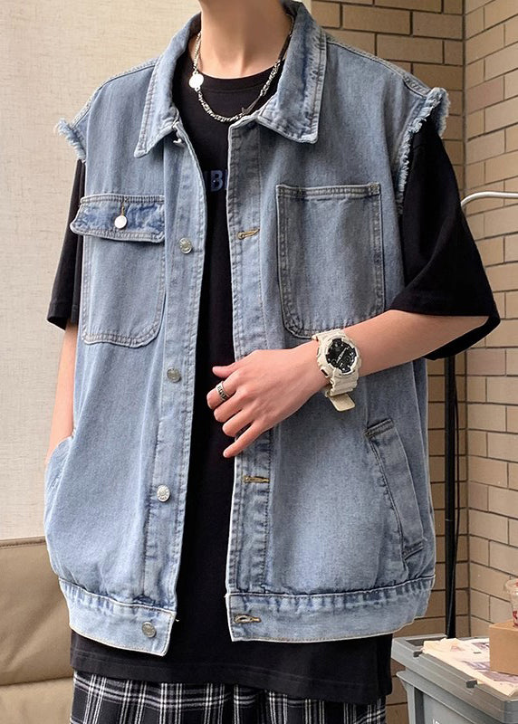 Waistcoat Blue Collar Pan Pockets Peter Loose Denim