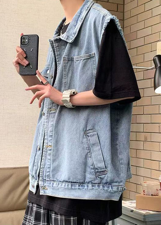 Waistcoat Blue Collar Pan Pockets Peter Loose Denim