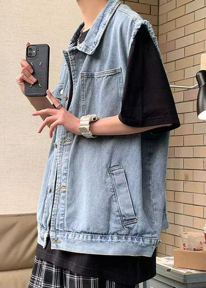 Waistcoat Blue Collar Pan Pockets Peter Loose Denim