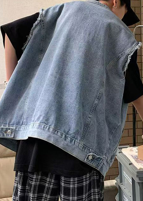 Waistcoat Blue Collar Pan Pockets Peter Loose Denim