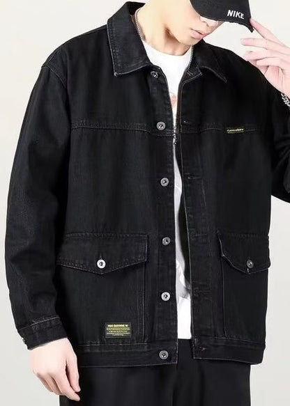 Spring Denim Peter Collar Loose Blue Pockets Coats Pan