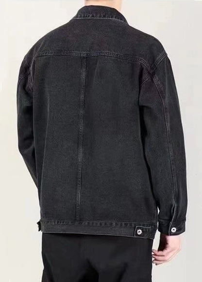 Spring Denim Peter Collar Loose Blue Pockets Coats Pan